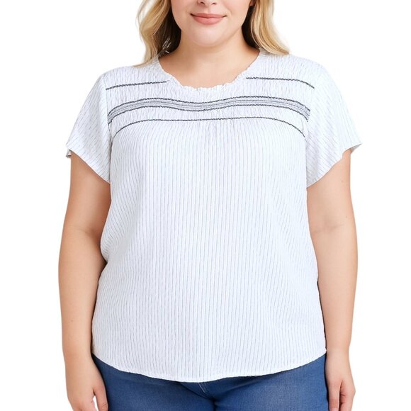 Perch by Blu Pepper Top 3XL White Smocked Flutter Sleeve Blouse Boho Textured - Picture 1 of 16